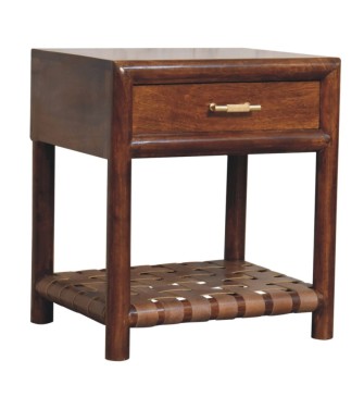 Table de chevet Regency à étagère tressée