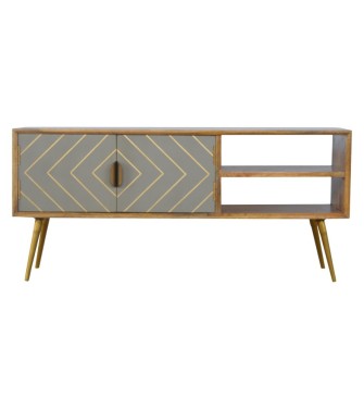 Sleek Cement Brass Inlay Media Unit