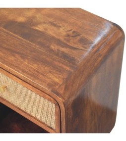 Table de chevet finition châtaigne tressé ajouré