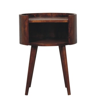 Table de chevet ronde finition châtaigne à fente ouverte