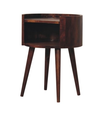Table de chevet ronde finition châtaigne à fente ouverte