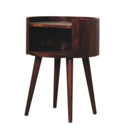 Table de chevet ronde finition châtaigne à fente ouverte
