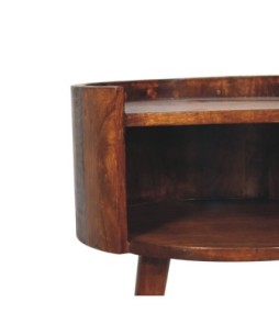 Table de chevet ronde finition châtaigne à fente ouverte