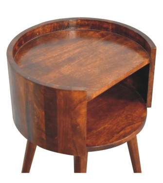 Table de chevet ronde finition châtaigne à fente ouverte