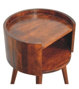 Table de chevet ronde finition châtaigne à fente ouverte