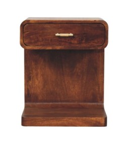 Table de chevet arrondie en forme de T, couleur châtaigne