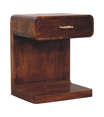 Table de chevet arrondie en forme de T, couleur châtaigne