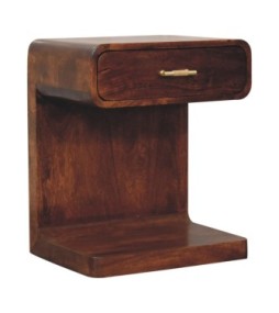 Table de chevet arrondie en forme de T, couleur châtaigne
