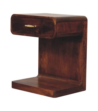 Table de chevet arrondie en forme de T, couleur châtaigne