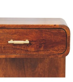 Table de chevet arrondie en forme de T, couleur châtaigne