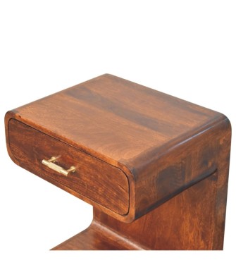 Table de chevet arrondie en forme de T, couleur châtaigne