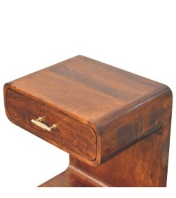 Table de chevet arrondie en forme de T, couleur châtaigne