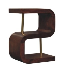Table de chevet en laiton en forme de S
