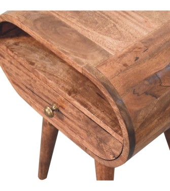Table de chevet ronde couleur miel caramel avec fente ouverte