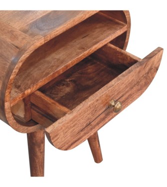 Table de chevet ronde couleur miel caramel avec fente ouverte