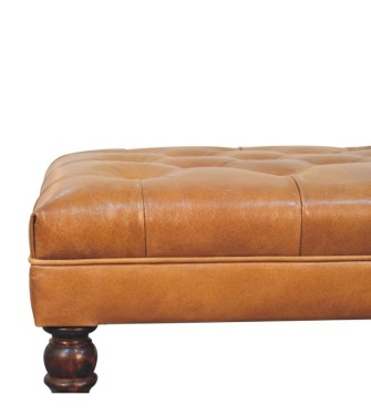 California Walnut Buffalo Brown Leather Ottoman with Castor Legs