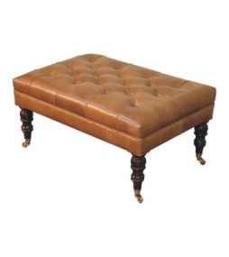 California Walnut Buffalo Brown Leather Ottoman with Castor Legs