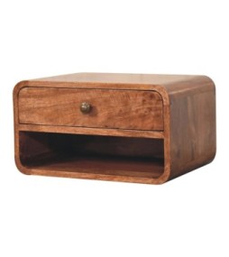 Table de chevet murale incurvée couleur miel caramel avec fente ouverte