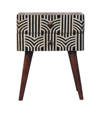 Table de chevet Edessa couleur miel caramel avec incrustations d'os