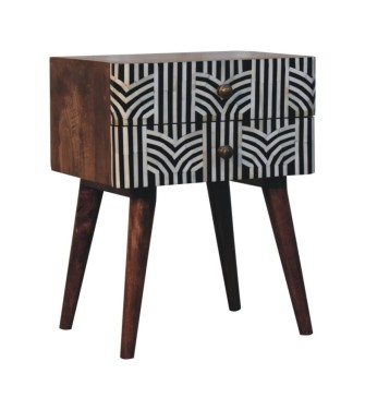 Table de chevet Edessa couleur miel caramel avec incrustations d'os