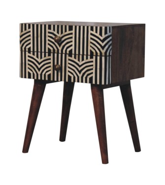 Table de chevet Edessa couleur miel caramel avec incrustations d'os
