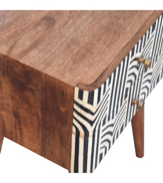 Table de chevet Edessa couleur miel caramel avec incrustations d'os