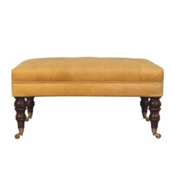 Honey Caramel Buffalo Tan Leather Ottoman with Castor Legs