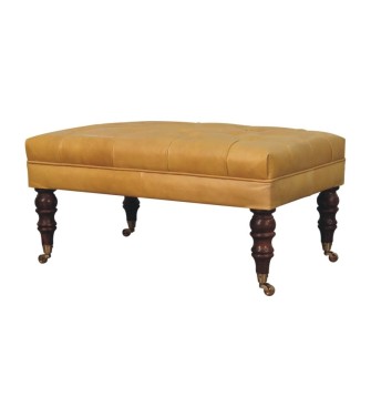 Honey Caramel Buffalo Tan Leather Ottoman with Castor Legs