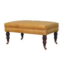 Honey Caramel Buffalo Tan Leather Ottoman with Castor Legs