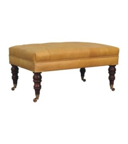 Honey Caramel Buffalo Tan Leather Ottoman with Castor Legs