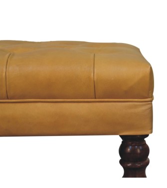 Honey Caramel Buffalo Tan Leather Ottoman with Castor Legs