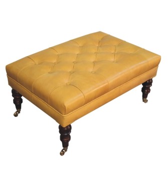 Honey Caramel Buffalo Tan Leather Ottoman with Castor Legs