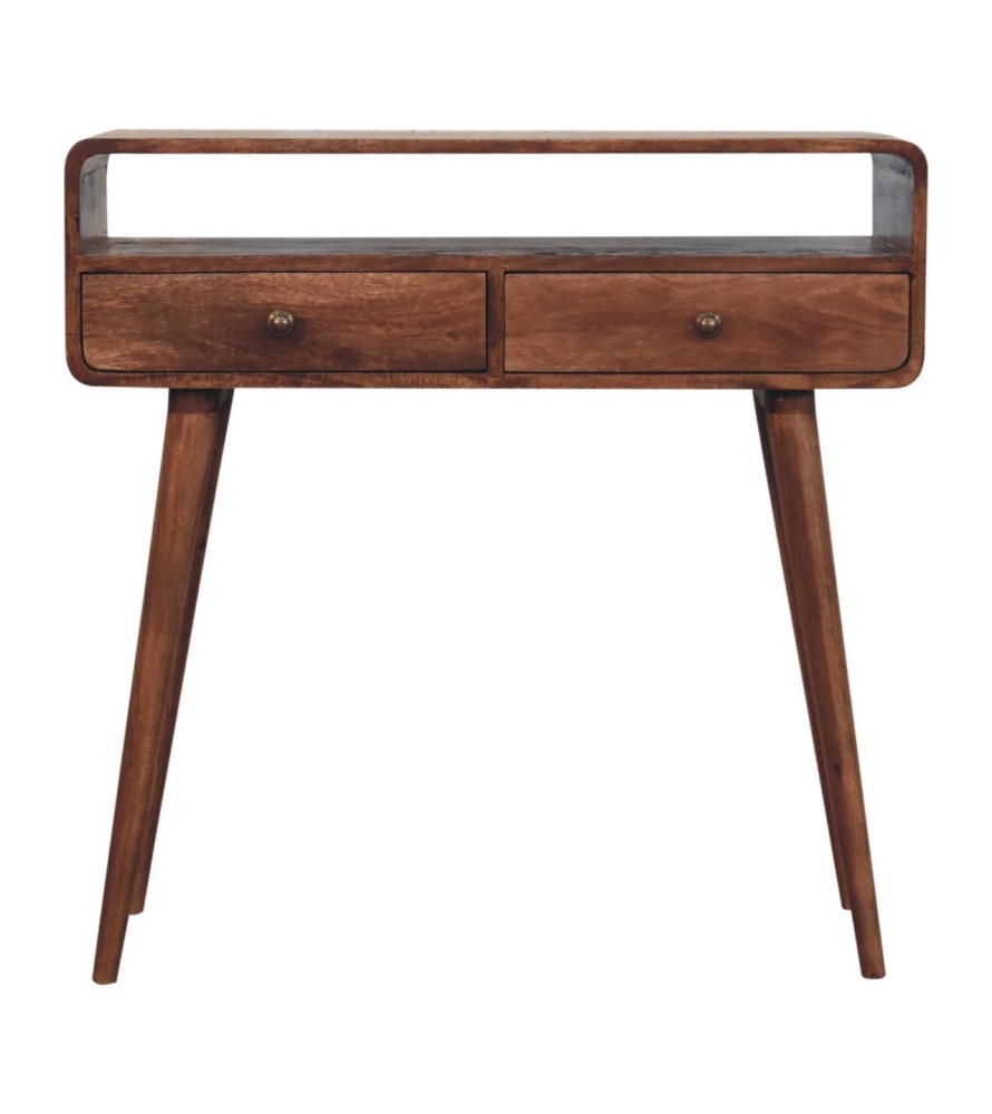Curved Honey Caramel Console Table