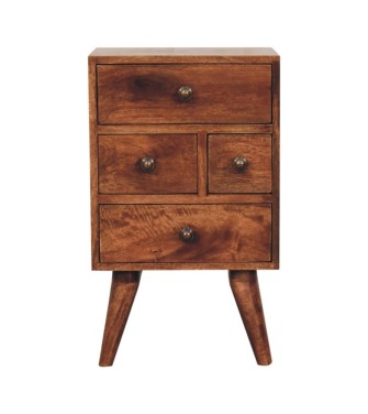 Table de chevet multifonctions style nordique miel caramel à 4 tiroirs