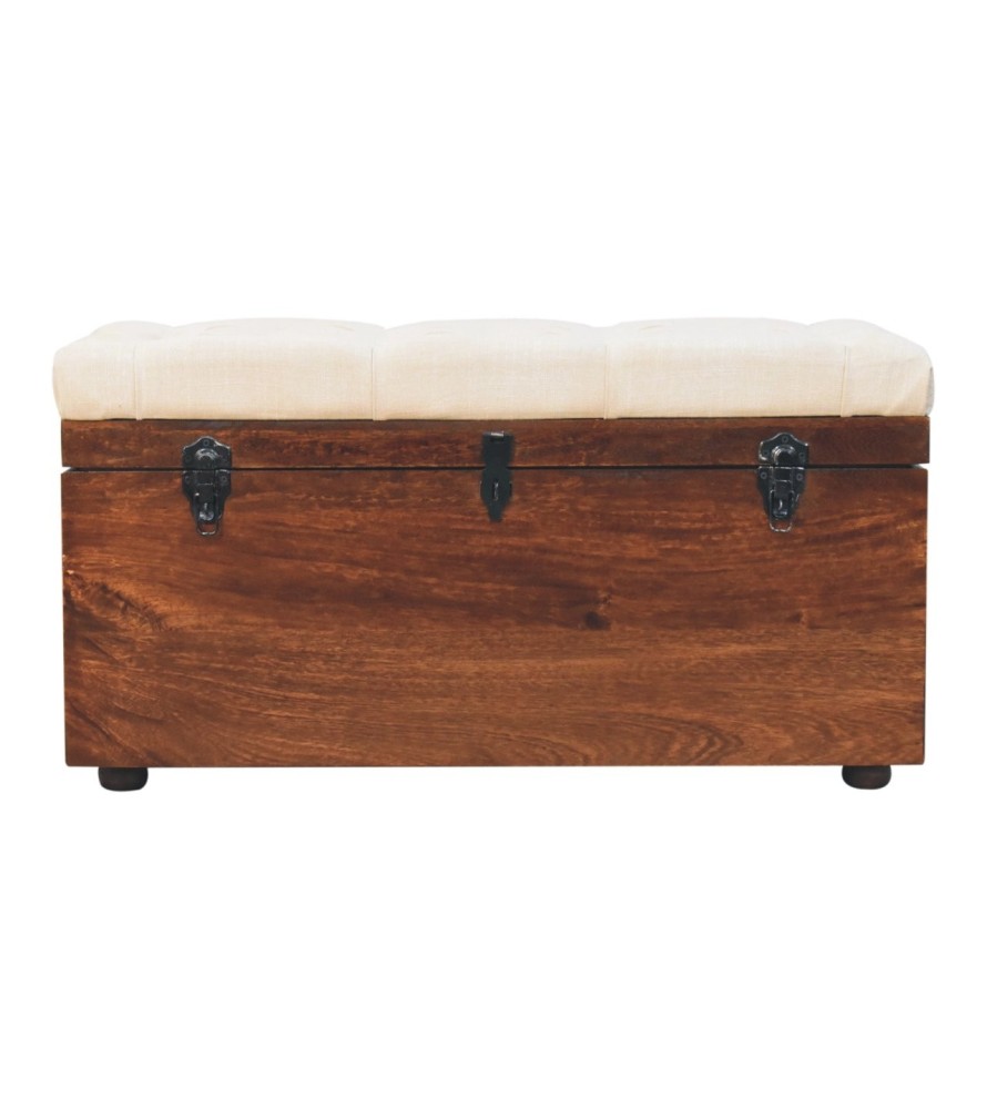 California Walnut White Linen Storage Trunk