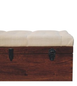 California Walnut White Linen Storage Trunk