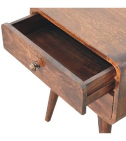 Table de chevet incurvée finition noyer de Californie