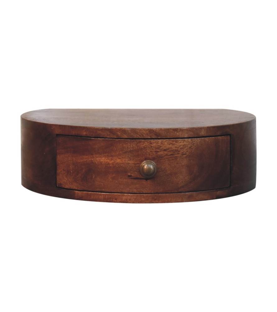 Table de chevet murale arrondie couleur miel caramel