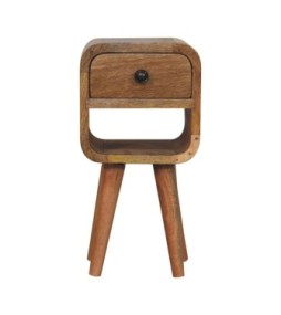 Table de chevet basse incurvée extra mini, finition aspect chêne