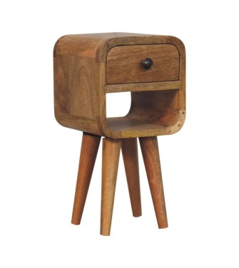 Table de chevet basse incurvée extra mini, finition aspect chêne