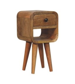 Table de chevet basse incurvée extra mini, finition aspect chêne