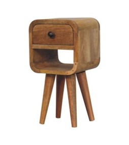 Table de chevet basse incurvée extra mini, finition aspect chêne