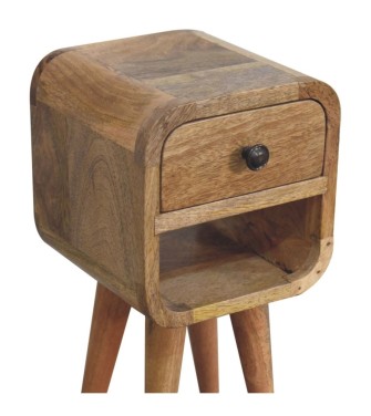 Table de chevet basse incurvée extra mini, finition aspect chêne