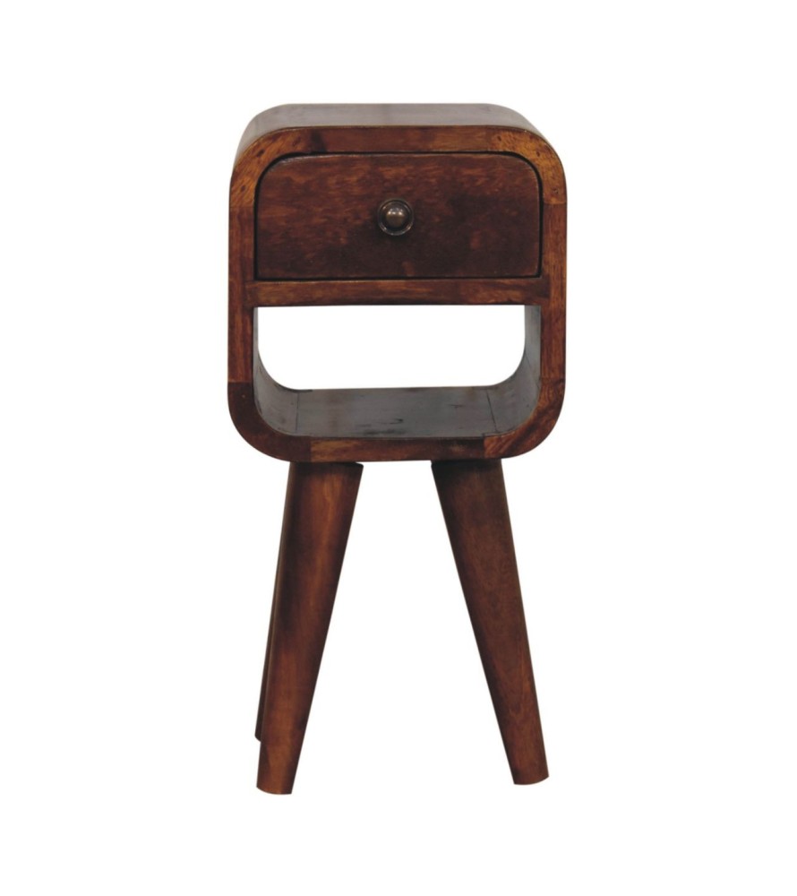 Table de chevet basse Extra Mini Curve - finition châtaigne
