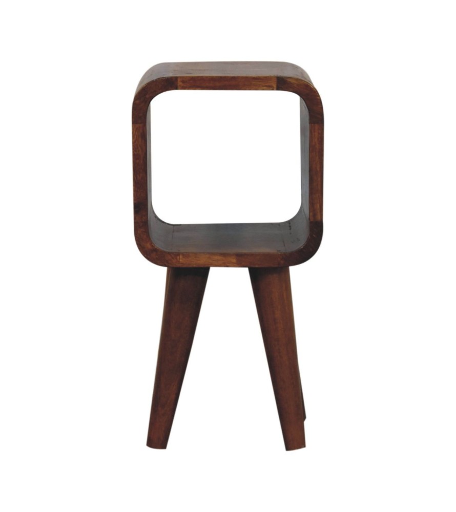 Table de chevet extra mini minimaliste ouverte et incurvée finition châtaigne