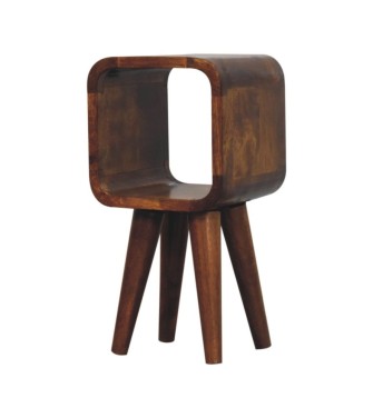 Table de chevet extra mini minimaliste ouverte et incurvée finition châtaigne