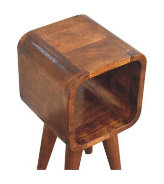 Table de chevet extra mini minimaliste ouverte et incurvée finition châtaigne