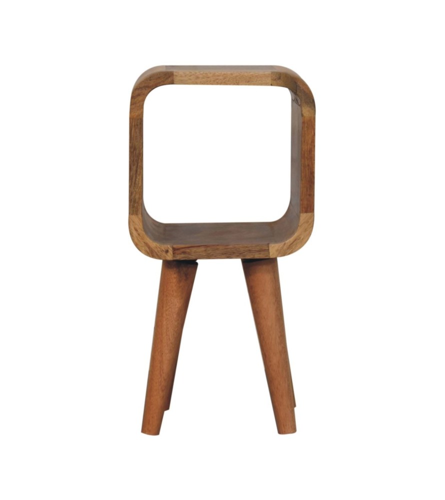 Table de chevet extra mini minimaliste ouverte et incurvée aspect chêne
