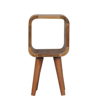 Table de chevet extra mini minimaliste ouverte et incurvée aspect chêne