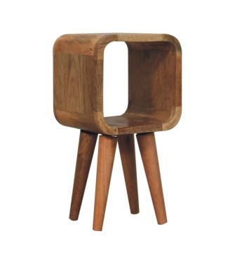 Table de chevet extra mini minimaliste ouverte et incurvée aspect chêne